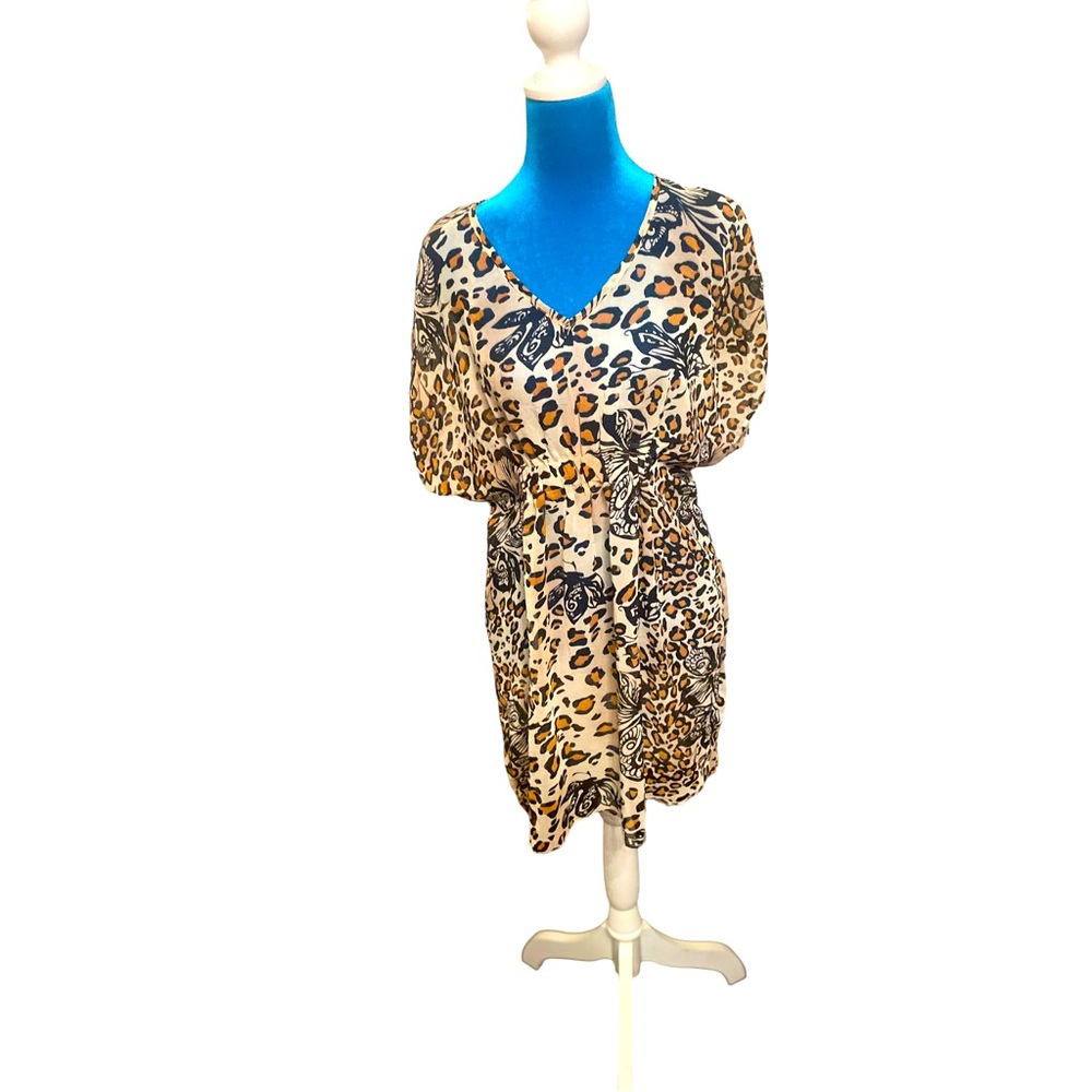 D swim coverall size small cheetah print butterfly ruched waist